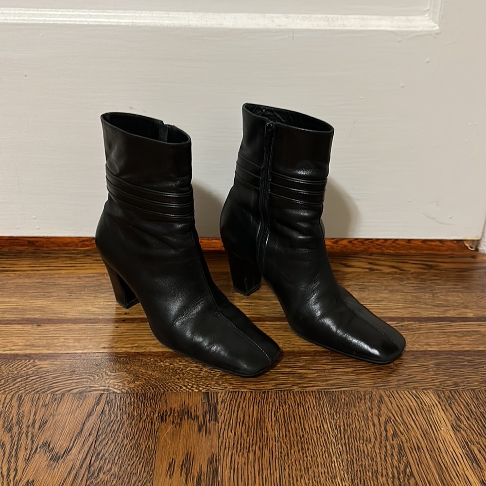 Dora Teymur black zip up ankle booty with square toe